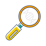 Icon of magnifying glass looking at DNA